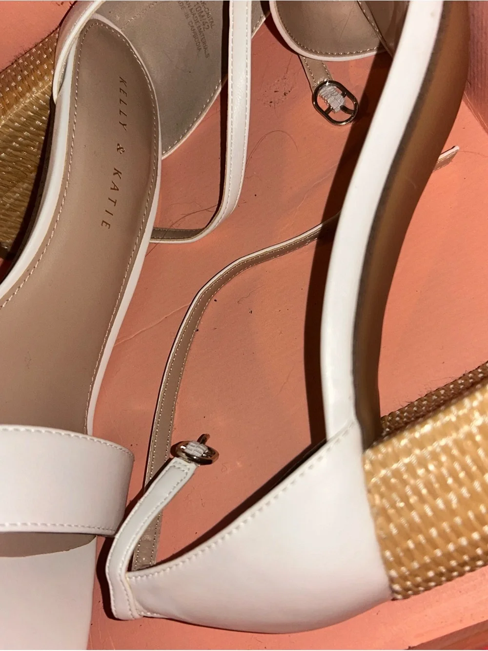 Kelly & Katie White Block Heel Sandals with Woven Heel